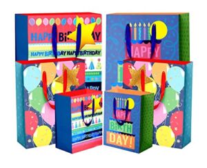 YE GIVING Birthday Gift Bags Assortment Assorted Sizes And Designs Pack Of 12 Includes Ribbon Handle And Blank Tags. Happy Birthday Gift Bags Set