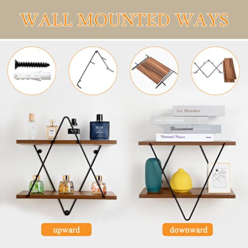 Wall Shelves, Fupeiwens Floating Wall Shelves, 2 Wall Mounted Ways, Rustic Wood Shelves for Bedroom Living Room Study, Holding 40 lbs, Brown, Geometric | The Storepaperoomates Retail Market - Fast Affordable Shopping