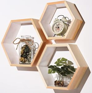 Zoyka – Hexagon Floating Shelves – Set of 3 Premium Pine Wood Honeycomb Shelves – Hexagon Shelves for Home and Office- Wooden Hexagon Wall Shelves – Octagon Shelves for Wall – Geometric Wall Shelf