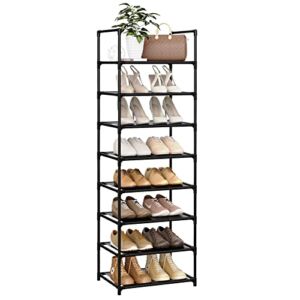 VTRIN Narrow Shoe Rack Organizer 8 Tiers 16 Pairs Tall Shoe Rack Storage Shelf Stand Tower,Narrow Free Standing Sturdy Stackable Shoe Rack for Entryway,Non-woven and Metal Vertical Shoe Rack