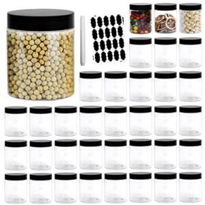8 oz Plastic Jars with Lids, 36 Pcs Clear BPA Free Plastic Jars with Black Airtight Lids Small Dry Food Jars Storage Canisters Containers for Home and Kitchen,Cosmetic, Lotion and more, Labels Included