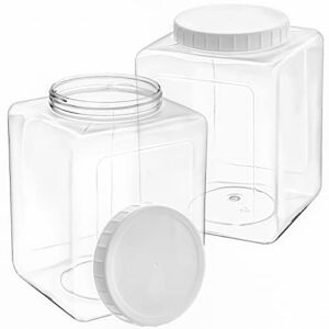 Elsjoy 2 Pack 1.3 Gallon Plastic Jars, Plastic Gallon Containers with Lids, Large Square Plastic Food Storage Jar for Kitchen, Dry Food, Snack