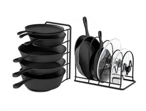 SpaceAid Heavy Duty Pan Organizer Rack for Cabinet, Pot Lid Holder, Kitchen Organization & Storage for Cast Iron Skillet, Bakeware, Cutting Board – No Assembly Required (2 pack)