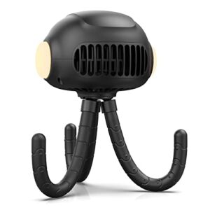 Kudosay Mini Handheld Stroller Fan, 4000mAh Personal Portable Fan with Flexible Tripod and Adjustable 4 Speeds,LED Light, Battery Operated USB Fan for Stroller Office Bedroom, Outdoor (Black)