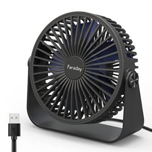 Faraday USB Desk Fans 5 Inches Portable Table Fans 360° Head Rotation Small Personal Desktop Fan for Home Office, 3 Speeds, Black