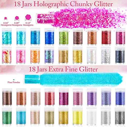 36 Pcs Fine and Chunky Glitter for Resin, Audab Fine Glitter Powder Assorted Holographic Resin Glitter Nail Sequins for Hair, Makeup, Slime, Resin Tumblers, Resin Molds | The Storepaperoomates Retail Market - Fast Affordable Shopping