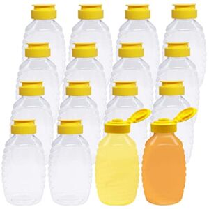 16 Pack 8oz Clear Plastic Honey Bottles,Squeeze Honey Bottle Container Holder with Flip Lid for Storing and Dispensing,Refillable Food Grade Honey Container