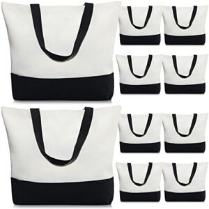 10 Pack Canvas Tote Bag Large Reusable Grocery Bags Blank Tote Bags Bulk with Handles DIY Cloth Bags for Shopping Beach Travel Work School, 18.5 x 15 x 4.8 Inches