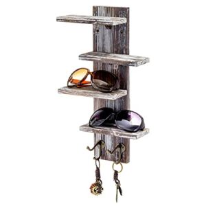MyGift Solid Torched Wood Sunglasses Holder Display Stand, Wall Mounted Retail Eyewear Showcase Shelf Rack, Holds 4-Pairs