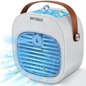 aporio Portable Air Conditioner-5200mAh Rechargeable Personal Air Cooler with 3 Speeds Duration 5-10 hrs, Quiet Mini Air Conditioner Fan, Desk Cooling Fan for Home, Bedroom, Travel, and Office