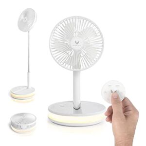 VENTY Original Portable Fan – Wireless Battery Operated Fan With 4 Speeds, Remote Control, Oscillation, & LED Lighting, Travel Rechargeable Fan & Power Bank USB-C Ports, Camping Fan (White with Case)