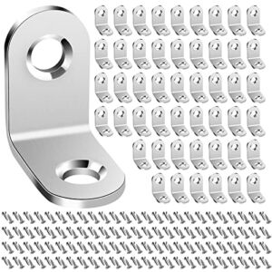 50PCS L Brackets Corner Brace, Heavy Duty Small Brackets, Stainless Steel Right Angle Brackets, 90 Degree Bracket for Wood Shelves Dressers Chairs with 100PCS Screws(0.79 x 0.79 inch)