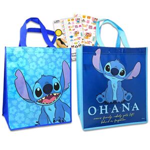 Disney Stitch Tote Bag Bundle Lilo and Stitch Accessories – 3 Pc Stitch Grocery Bag Set with Disney Tsum Tsum Tattoos (Stitch Reusable Bags)
