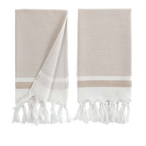 Turkish Hand Towels for Bathroom, Kitchen Towels Decorative Set of 2, Luxury Turkish Cotton Dish Tea Towels 14 x 30 Inches for Bohemian, Rustic, and Farmhouse Decor (Beige)