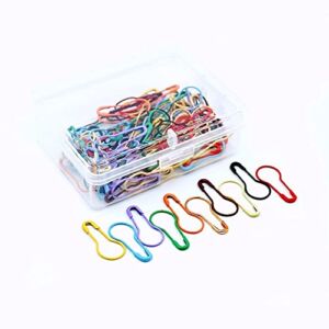 100 Pieces Safety Pins, Bulb Stitch Markers 10 Colors Assorted Metal Calabash Pins Pear Shape Knitting Pins for Crocheting Clothing Tag DIY Craft Project with Storage Box