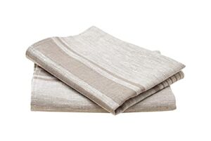 Pure Linen Kitchen Tea Towels Set of 2 Pieces Flax Dish Towels17 x 27 inches with French Country Stripes. (Brown)