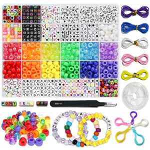 LIS HEGENSA 1300 Pcs DIY Childrens Crafts Beads Friendship Bracelet Kit, with Pony Beads Letter Beads and Elastic Cord, Colorful Charms, Used for Custom Necklace Bracelets and Jewelry Decor