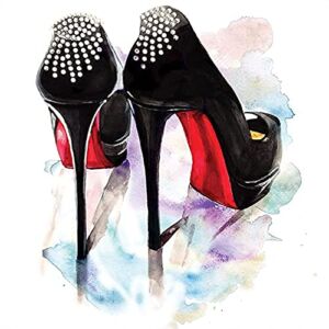 5D DIY Diamond Painting Woman High Heels Shoe Kits for Adults and Children Full Round Drill Rhinestone Arts Craft for Home Living Room Wall Decor 14x14in