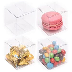 Decvel Clear Favor Boxes – 100 pack – 2 x 2 x 2 inches Stackable Clear Gift Boxes Made from Food-Grade, Scratch Resistant PET Material – Can Be Used As Display Plastic Box, Clear Cookie Boxes, and For Party Favors