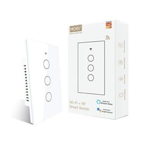 MOES 2.4GHz WiFi Wall Touch Smart Switch Neutral Wire Required, 3 Way Multi-Control, Glass Panel Light Switch Work with Smart Life/Tuya App, RF433 Remote Control, Alexa and Google Home White 3 Gang