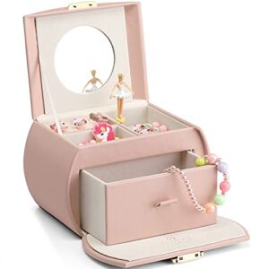 Vlando Kids Musical Jewelry Box for Girls with Drawer, Music Box with Ballerina and Stickers for Birthday Bedroom Decor, Pink