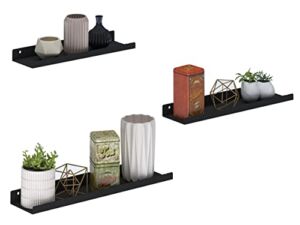 Metfu Pack of 3 Metal Wall Shelf Black Floating Shelves for Light Stuff Small Areas Organize Your Kitchen Bedroom Living Room Modern Rustic Set of Three Shelves, Easy to Install DIY Hardware Included