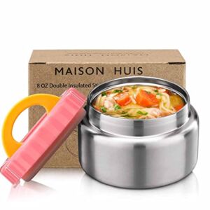MAISON HUIS 8oz Soup Thermos Wide Mouth Vacuum Insulated Thermos Food Jar, Leak Proof Stainless Steel Food Thermos for Hot&Cold Food Kids Food Lunch Soup Container for School Travel(Pink)