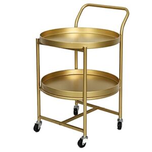 XUSHI Roller Shelf Roller Shelf Wrought Iron Trolley Tea Table Double-Layer Storage with Wheels Suitable for Home and Restaurant (Golden Yellow) Rolling Storage Cart