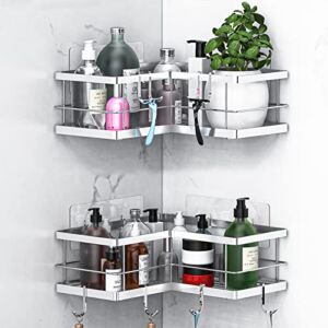 Carwiner Corner Shower Shelf 2-Pack, 304 Stainless Steel Shower Caddy with Adhesive, Wall Mounted Bathroom Shelf, Shower Rack Hanging Storage Organizer (Silver)