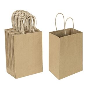 Oikss 50 Pack 5.25×3.25×8.25 Inch Small Gift Bags with Handles Bulk, Kraft Birthday Party Favors Grocery Retail Shopping Business Goody Bags, Craft Plain Natural Paper Bags Cub Sacks (Brown 50 Count)
