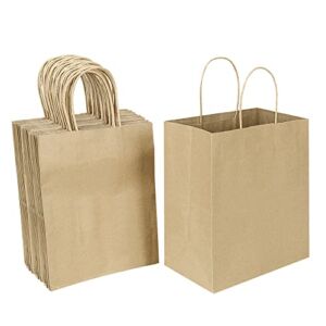 Oikss 50 Pack 8×4.75×10 Inch Medium Gift Bags with Handles Bulk, Kraft Bags Birthday Party Favors Grocery Retail Shopping Business Goody Bags, Craft Plain Natural Paper Bags Sacks (Brown 50 PCS Count)