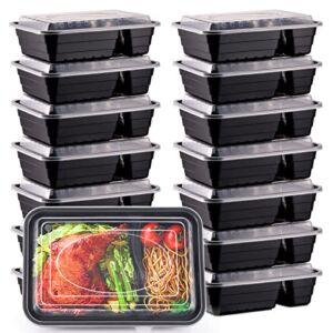 Kitch’nMore [38oz 30Pack] Plastic Meal Prep Containers, 2 Compartment with Lids, Food Storage Container, Bento Box, Stackable, Microwave/Freezer/Dishwasher Safe, BPA Free