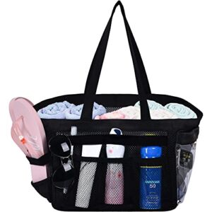 Shower Bag, ULG Mesh Shower Caddy with Waterproof Bag and Slippers Pocket, Large Hanging Portable Shower Tote Beach Bag with S Hook for College, Dorm, Gym, Camp, Beach, Pool