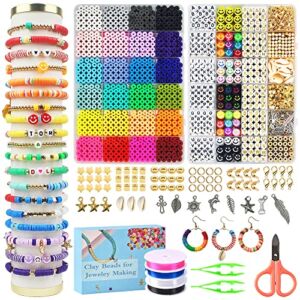 Redtwo 7200 Clay Beads Bracelet Making Kit,24 Colors Spacer Flat Beads for Jewelry Making ,Polymer Heishi Beads with Charms and Elastic Strings,Crafts Gifts Set for Girls(2 Box)