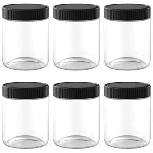 8 Oz Clear Plastic Jars with Black Lids Refillable Kitchen Storage Containers for Dry Food, Coffee, Nuts and More, 6 Pack
