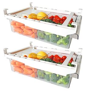 MONOJADE Fridge Organizer Drawer 2 Pack Refrigerator Organizer Bins With Handle (Fit for Fridge Shelf Thickness<0.6", Depth<17.3") Pull out Refrigerator Storage Box With 2 dividers