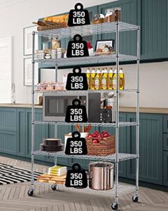 Storage Shelves, 6 Tier Metal Wire Garage Shelving with Casters, 2100LBS Weight Capacity Heavy Duty NSF Height Adjustable Steel Shelving Unit for Restaurant Pantry Kitchen Garage, Chrome