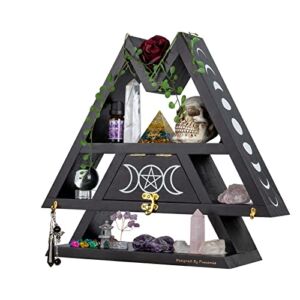 Pracaniz Crystal Shelf with Flap Drawer&Hooks for Wall&Desktop, Moon Shelf for Crystal Holder as Witchy Room Decor,Moon Phase Triangle Shelf for Essential Oils,Witchy Decor&Moon Decor for Bedroom.