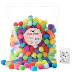 Mr. Pen- Pom Poms, 250 1 Inch Vibrant Colors Pom Poms & 50 Googly Eyes, Pompoms for Crafts, Pom Pom Balls for Crafts, Puff Balls for Crafts, Colored Pom Pom Balls, Fuzzy Craft Balls, Christmas Gifts