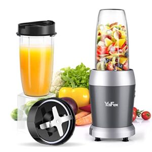 Personal Blender for Shakes and Smoothies, 6-Blade Smoothie Blender for Frozen Fruit and Ice, with 1 28 Oz Travel Bottle, 1 To-Go Lid, BPA Free & Dishwasher Safe (Gray/Silver)