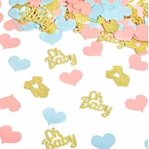 240 Pieces Gender Reveal Confetti Baby Shower Confetti Heart Confetti Glitter Baby Confetti Baby Clothes Confetti Party Table Confetti for Gender Reveal Party Table Wedding Decor (Pink, Blue, Gold)