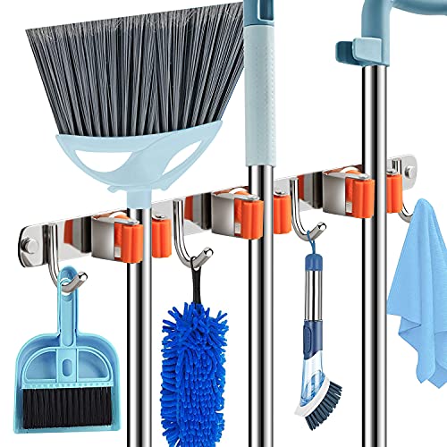 Mop and Broom Holder Wall Mount,Broom Organizer Wall Mount ,Broom Hanger for Home, Kitchen, Garage, Garden, Laundry Room, Bathroom Organization and Storage,3 Clamps 4 Hooks | The Storepaperoomates Retail Market - Fast Affordable Shopping