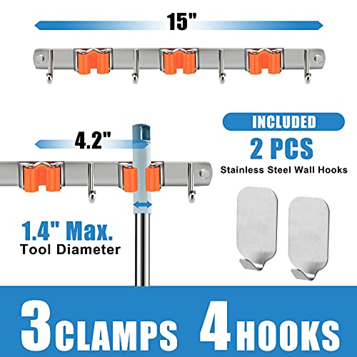 Mop and Broom Holder Wall Mount,Broom Organizer Wall Mount ,Broom Hanger for Home, Kitchen, Garage, Garden, Laundry Room, Bathroom Organization and Storage,3 Clamps 4 Hooks | The Storepaperoomates Retail Market - Fast Affordable Shopping