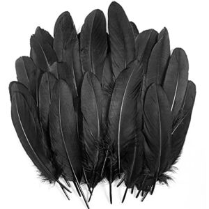 UNEEDE 120Pcs 6-8 Inch Black Feathers, Natural Goose Feathers for DIY Halloween Decorations, Cosplay, Gothic Costumes & Crafts