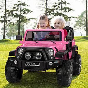 JOYMOR 2 Seat Ride on Truck, 12V Kids Electric Battery Powered Car with Remote Control, Motorized Toddler Vehicles Truck Toy, Adjustable Speeds, MP3 Player, LED, Horn (Two seat, Pink)
