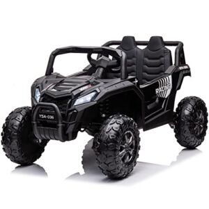 Sopbost 12V 10AH Ride On Truck Ride On UTV with EVA Rubber Tires Wheels Ride on Electric Car with Parent Remote Control 4×4 Ride on Buggy with Spring Suspensions, USB, Music (Black)