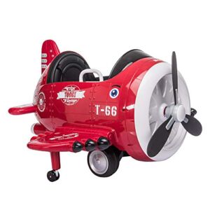 TOBBI Electric Ride On Airplane, Electric Car for Kids, 12V Kids’ Electric Vehicle with Bombing Sound/Joysticks Operation/FM Radio/Remote Control/Best Gift for Aged 3-8-Red