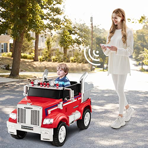 Costzon Electric Car for Kids, 12V Licensed Freightliner Ride on Dump Truck w/ Remote Control, Rear Loader, Spring Suspension, Easy-Drag System, MP3 & Music, Gift for Boy Girl, Ride on Car (Red) | The Storepaperoomates Retail Market - Fast Affordable Shopping