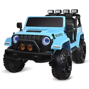 Joywhale 24V 2 Seater Kids Ride on Car Truck Battery Powered Motorized Easy-Drag 4WD, with 4x45W Powerful Engine, Soft Braking, Remote Control, Suspension & Free Car Cover, 2022 New, Ocean Wave Blue