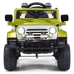 MEDIMALL Kids Ride on Truck, 12V Battery Powered Toy Car W/ Remote Control, MP3, LED Lights, Music, Spring Suspension, Lockable Doors, Storage Box, Gift for Kids, Boys & Girls (Green)